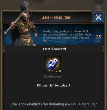 Gale Hillsplitter - level 35 Marauder rewards