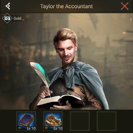 Taylor the Accountant - Developing green hero with gold skills Rise of Empires