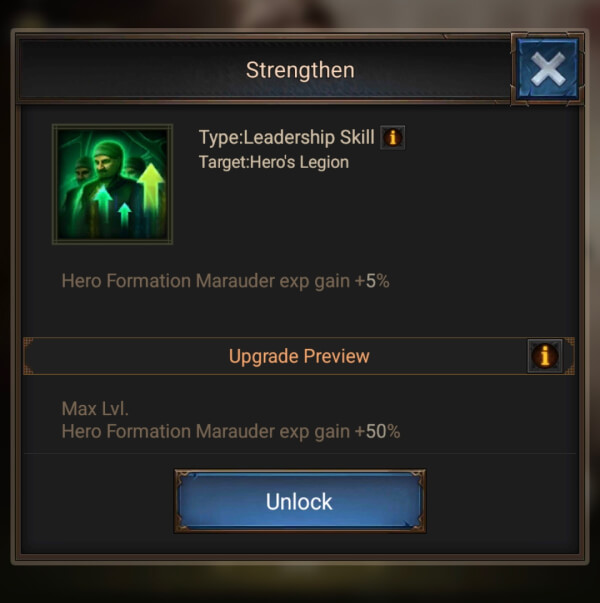 The Strengthen skill which increases the Hero Exp from Marauders