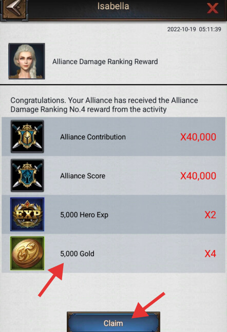 Alliance Damage Ranking reward including gold