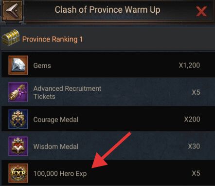 Clash of Province ranking rewards