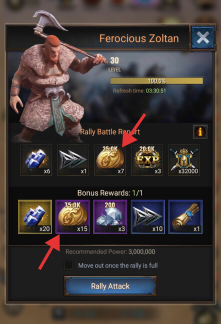 Ferocious Zoltan level 30 rewards Rise of Empires
