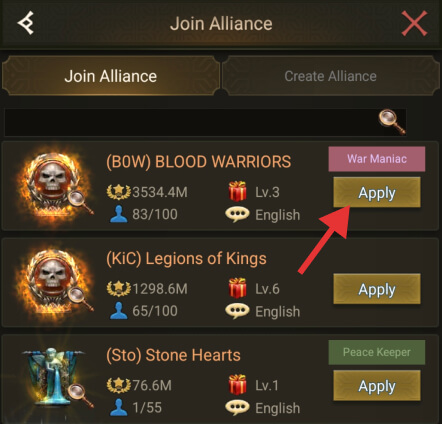 how to apply for alliances in Rise of Empires