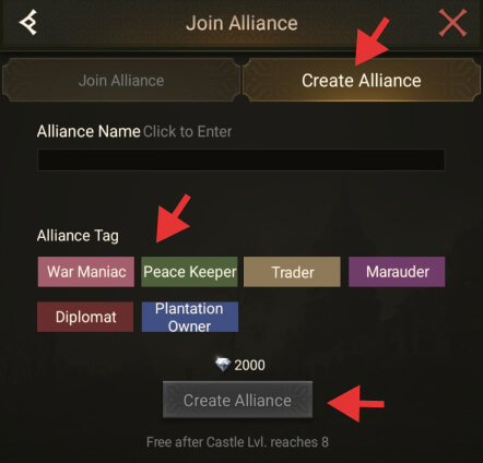 how to create a Rise of Empires Alliance 