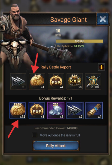 Savage Giant level 10 rewards