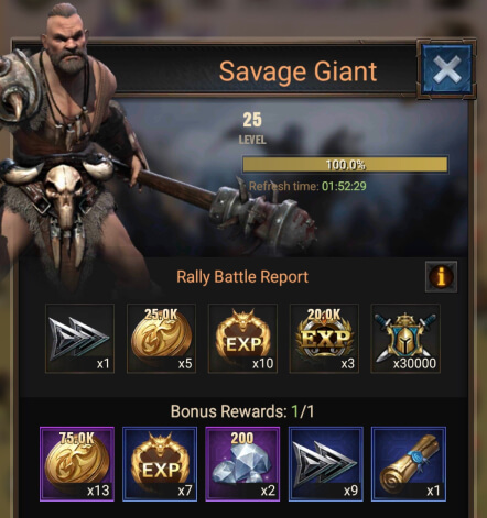 Savage Giant level 25 rewards in Rise of Empires