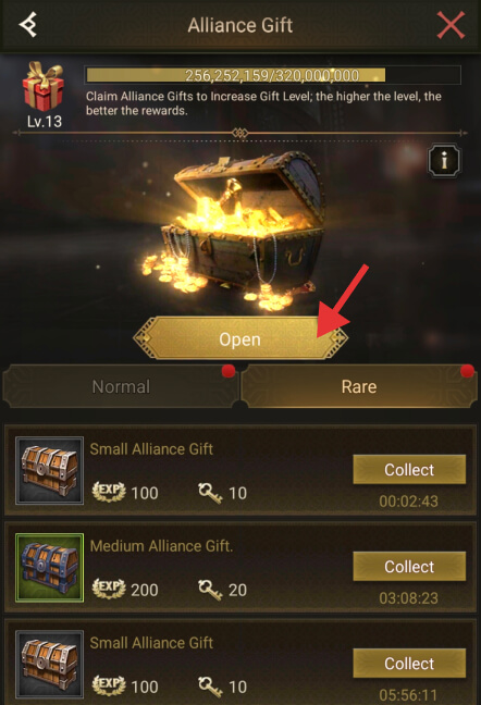 the Alliance gift rewards and the gold chest