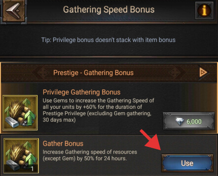 using a 50% 24 hours gathering speed bonus