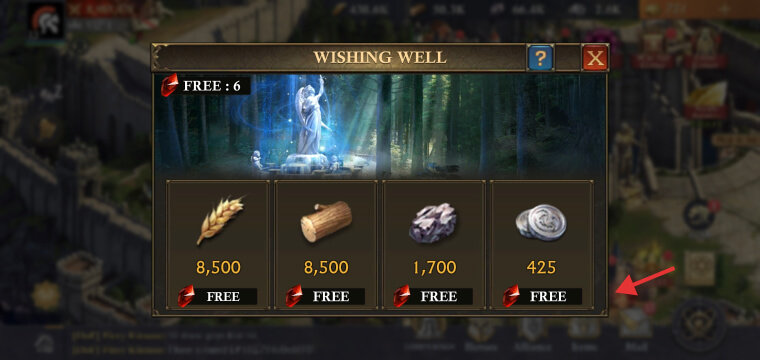 Claiming the daily free Wishes in King of Avalon