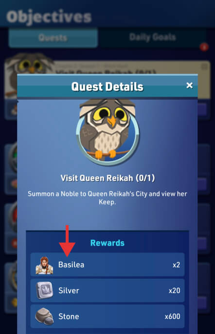 Storyline quest reward details and 2 Basilea shards