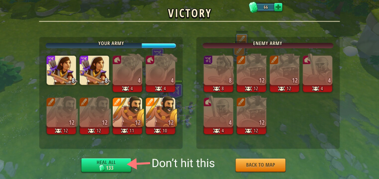 avoid consecutive battles and spending gems to heal your army
