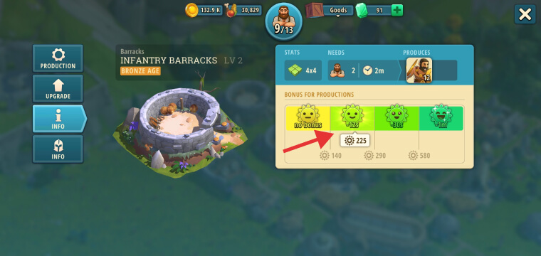 barracks infantry units training affected by the happiness level