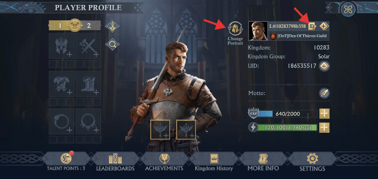 Changing the name and avatar in King of Avalon