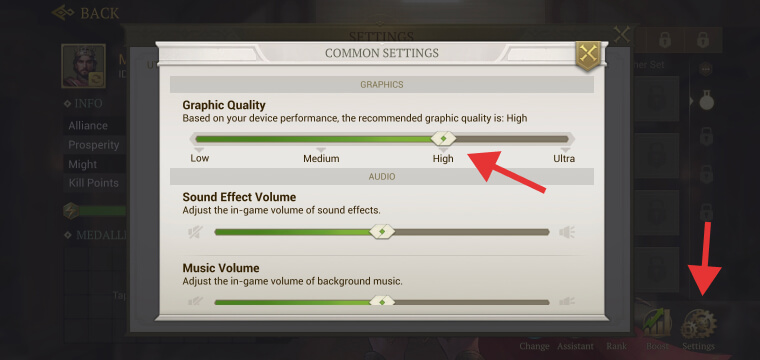 How to adjust the graphic quality settings in Game of Empires