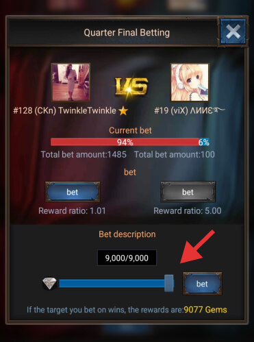 how to bet in the Heroes Duel event