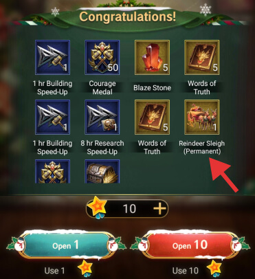 Christmas Wishlist fifth attempt rewards and won the Reindeer Sleigh permanent legion skin
