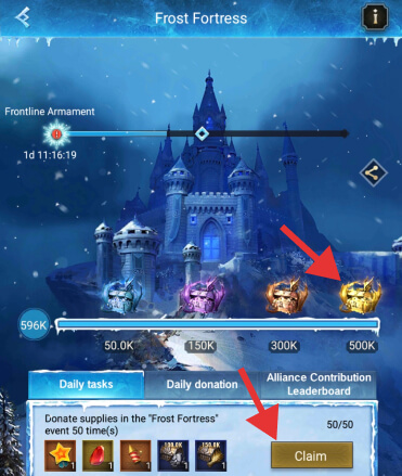 Frost Fortress overview and the progress chests