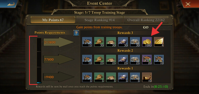 Gold event overview in King of Avalon