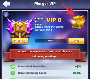 Using the daily free VIP chest in Merger Legion
