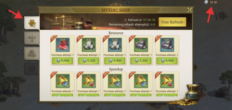 Alliance Shop - Mythic tab in Game of Empires