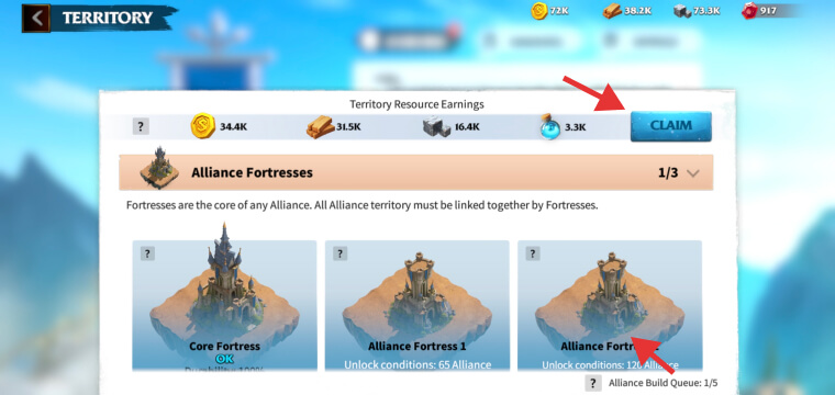 Alliance Territory resource earnings preview