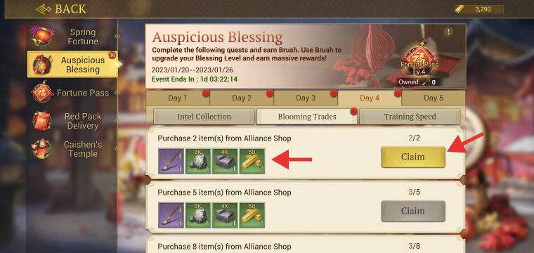 Auspicious Blessing event gold rewards Game of Empires