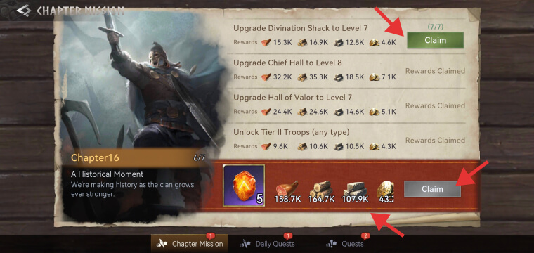 Chapter 16 rewards in Viking Rise Chapter Missions