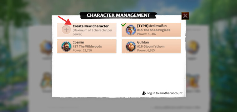 The Character Management page with my 3 created Characters in Call of Dragons