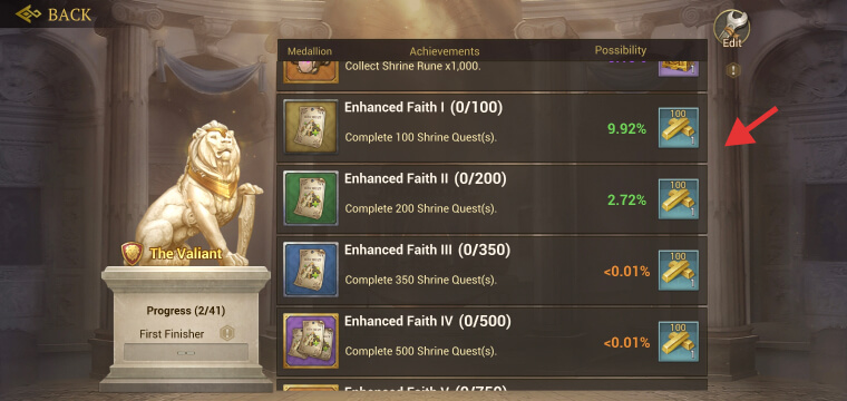 Game of Empires Achievements with gold rewards