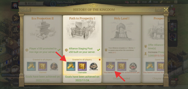 Game of Empires History of the Kingdom Gold Rewards