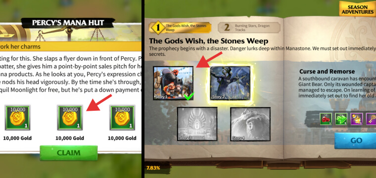 Gold rewards received for completing Stories in Call of Dragons