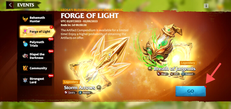 The Forge of Light event in Call of Dragons