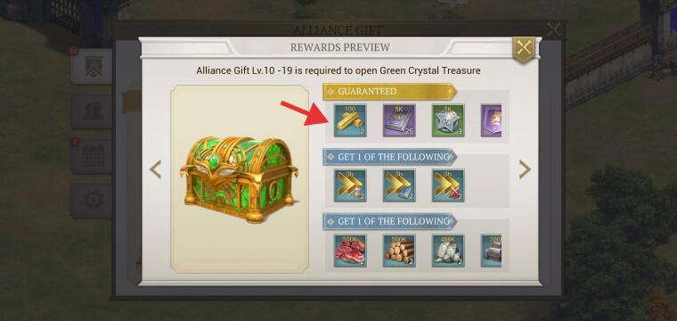 The Gold reward from Green Crystal Treasure Game of Empires