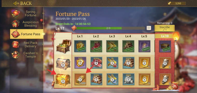 The golden chest pack during the Fortune Pass event