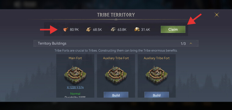 Tribe Territory resources reward details in Viking Rise