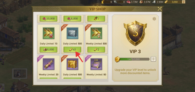 Using gold to buy items in the VIP Shop