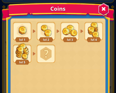 different levels of gold coin stacks in Medieval Merge