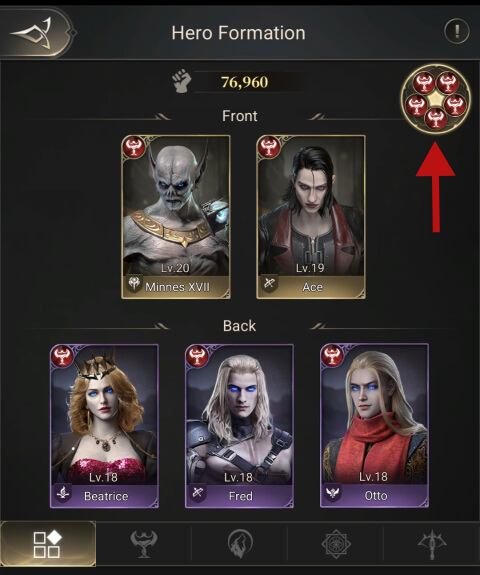 Example of 5 heroes of the same faction (Vampire faction)