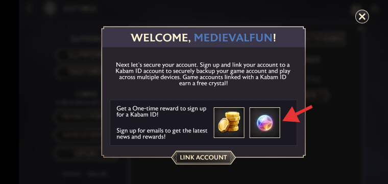 Linking the game account to Kabam ID