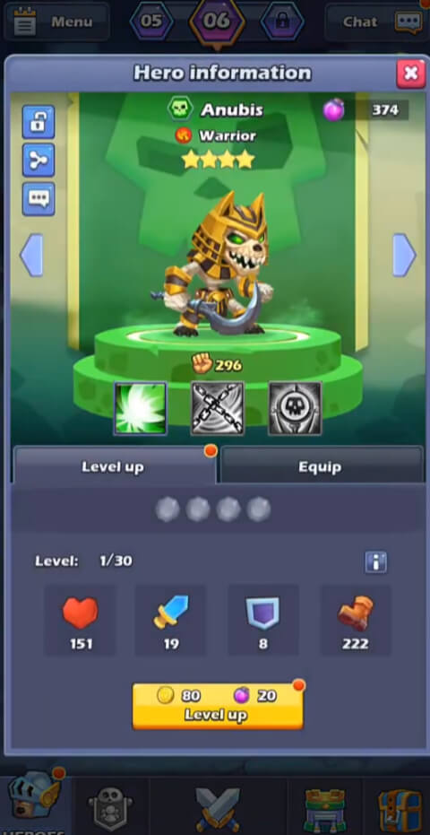 Taptap Heroes - upgrading a hero