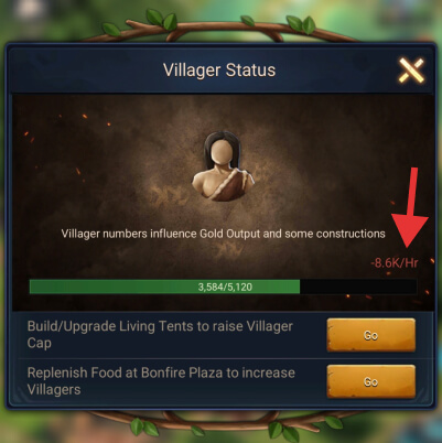Villager Status - negative impact example