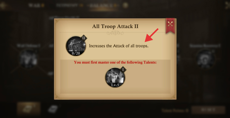 All Troop Attack talent Guns of Glory