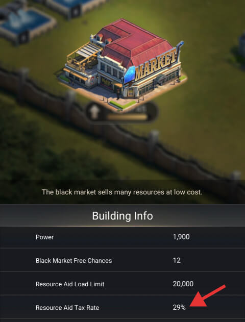 Black Market building resource tax rate in Nations of Darkness