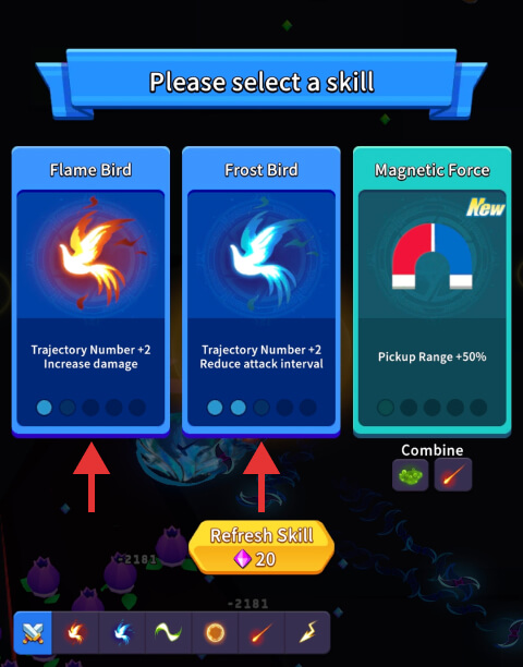 Choosing the Flame Bird and Frost Bird skills
