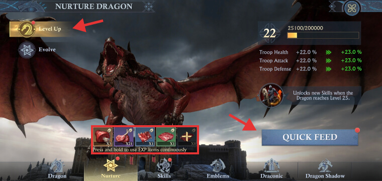 Feeding the dragon in the Age of Frostfall mobile game
