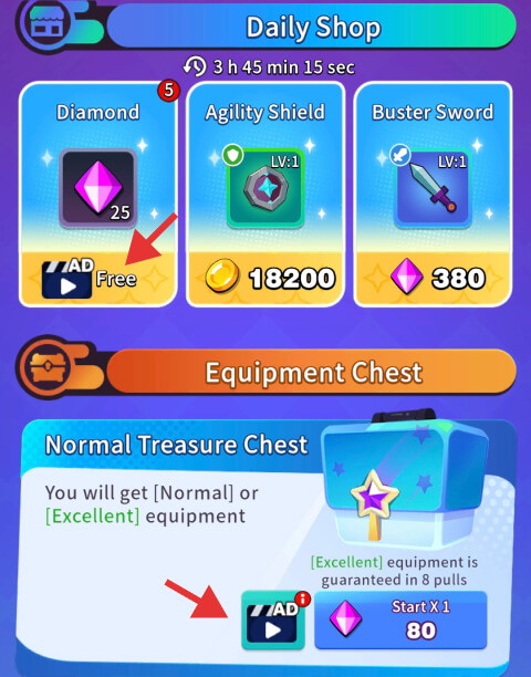 Free daily Normal Chest and Diamonds in the Lonely Survivor game