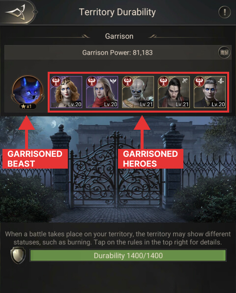 Garrisoned heroes and a Beast inside Wall in Nations of Darkness