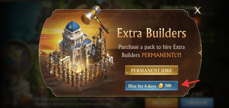 Hiring an extra builder for 4 days in Guns of Glory
