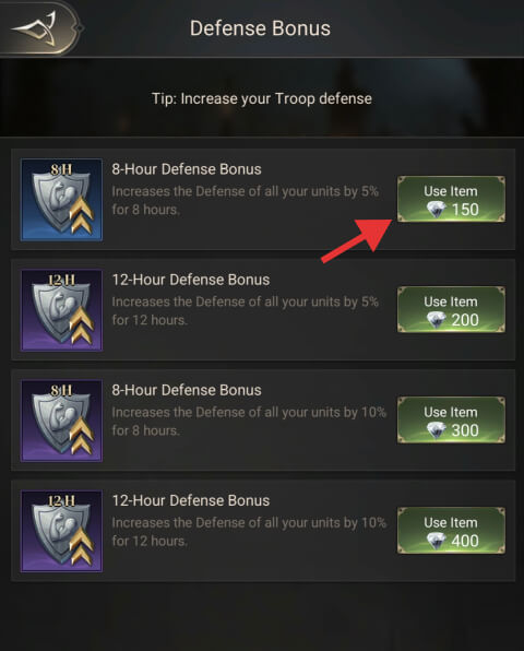 Using a Defense Bonus item