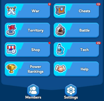 Alliance Menu in the White Out Survival mobile game